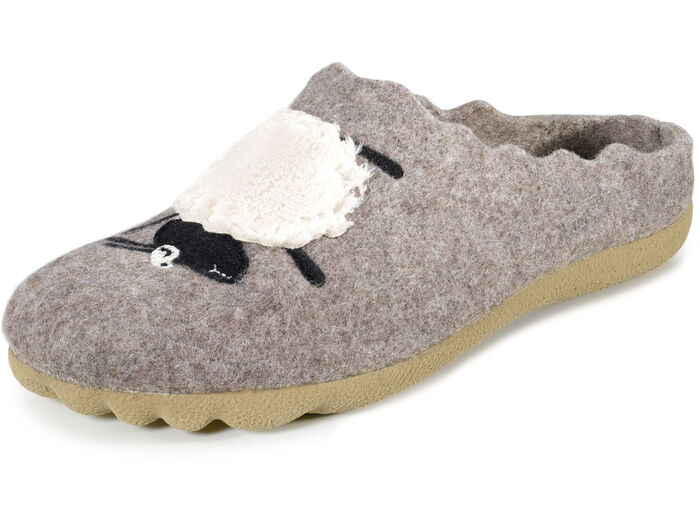 Laurina pantoffels met schapenapplicatie TAUPE
