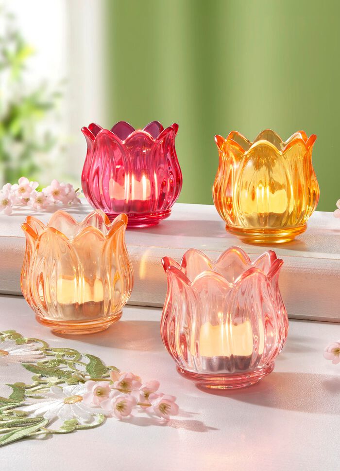 Set van 4 theelichthouders van hoogwaardig glas. 