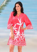 Tuniek met palmprint, puur katoen KORAALWIT