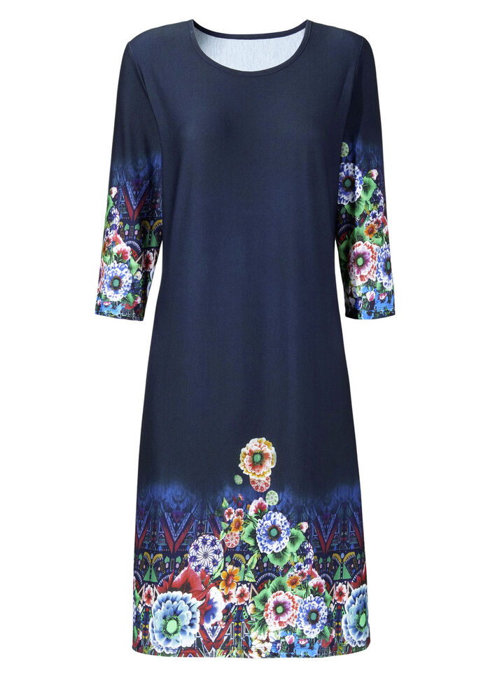 Knielang nachthemd van Laurina met inkjet- en randprint 