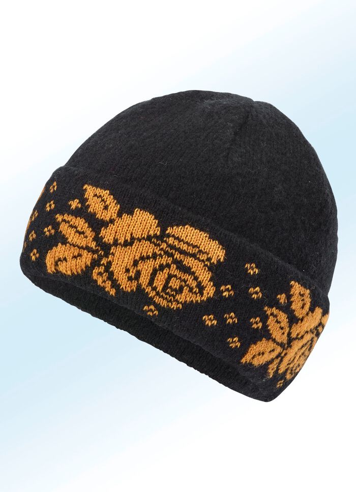 Warme gebreide muts ZWART-GEEL