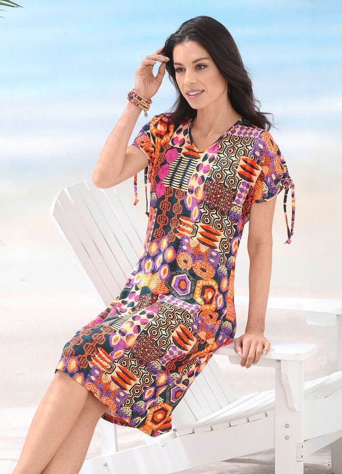 Laurina-jurk met briljant printdesign en korte mouwen 