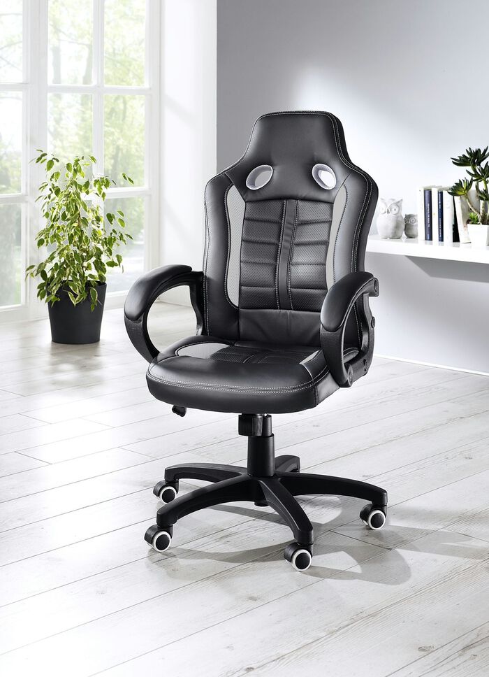 Directiestoel met gatenapplicatie in race-look ZWART-GRIJS