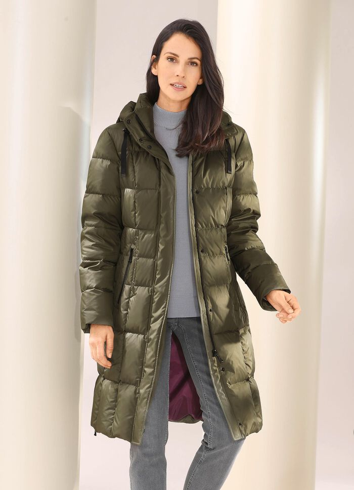 Korte jas met dons en afneembare capuchon OLIJFGROEN