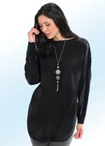 Trui met kanten rand en strassversiering ZWART