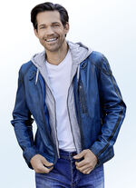 Korte lederen jas met afneembare sweat-inzet 