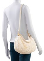 Tas Laurina van knuffelig teddypluche en generfd kalfsleer ECRU