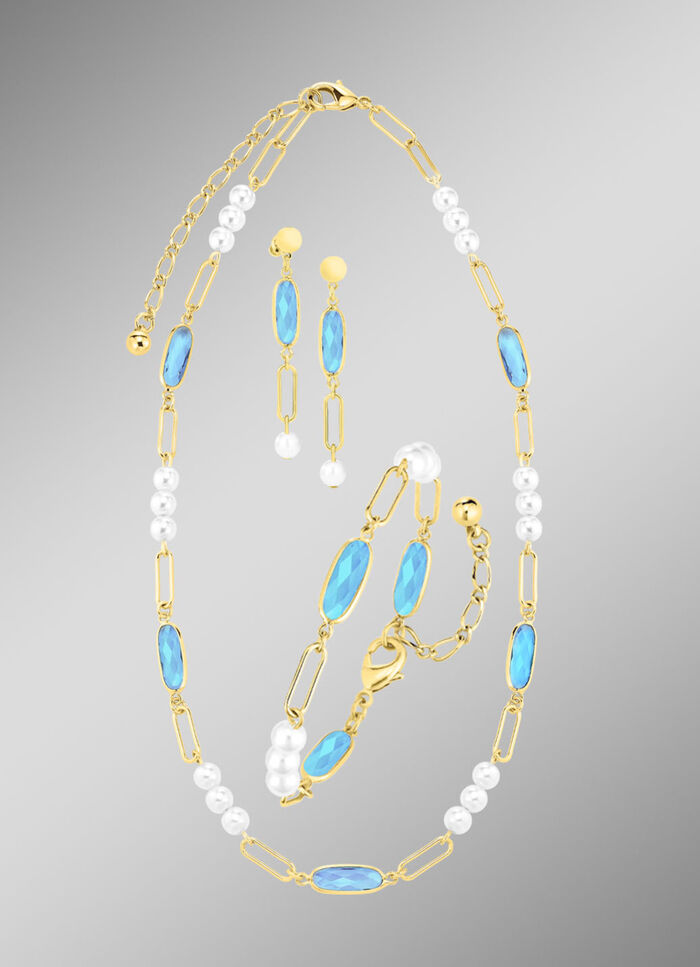 Sieradenset, 3-delig, van messing met kristalstenen 