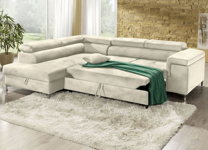 Gestoffeerde hoek met bedfunctie en comfortabele schuimvulling BEIGE