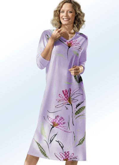 Nachthemd met V-hals en lange mouwen 