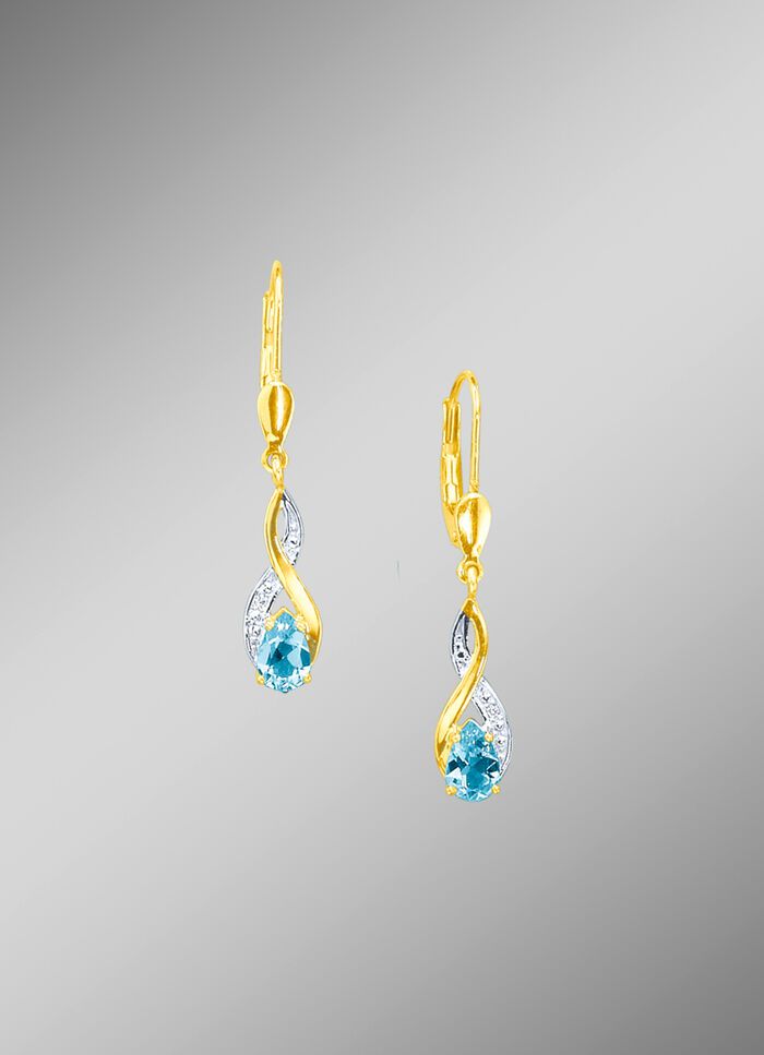 Oorbellen met diamanten en echte blauwe topaas 