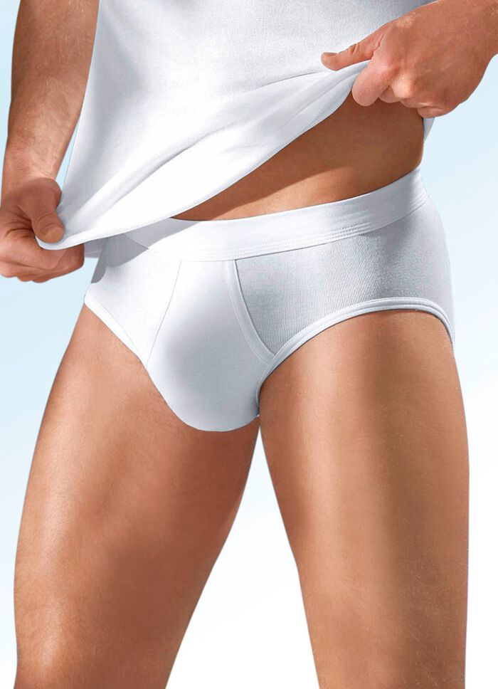 Schiesser set van drie slips van fijnribstof met gulp, wit 