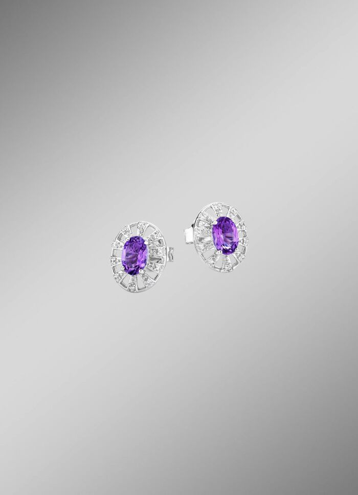 Oorstekers met echte amethist en synthetische zirkonia 