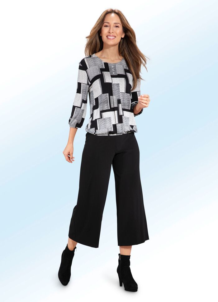 Shirt tuniek met sierknopen ZWART-ECRU