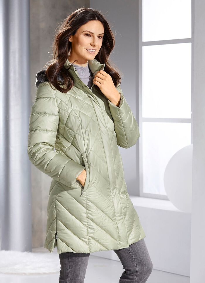 Korte donsjas met afneembare capuchon 