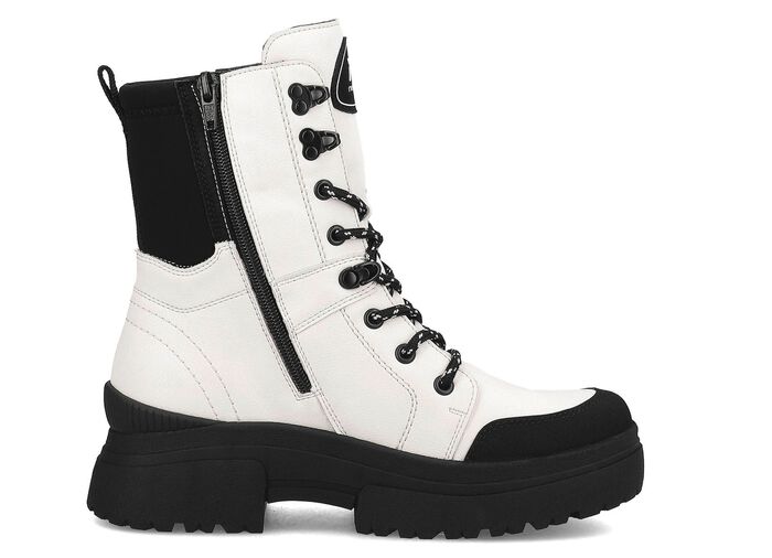 Rieker enkellaarsjes van nappaleer CR&Egrave;ME-WIT-ZWART