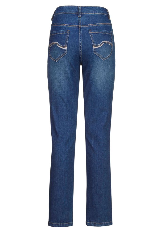 Jeans met prachtige borduursels en fonkelende strass steentjes 