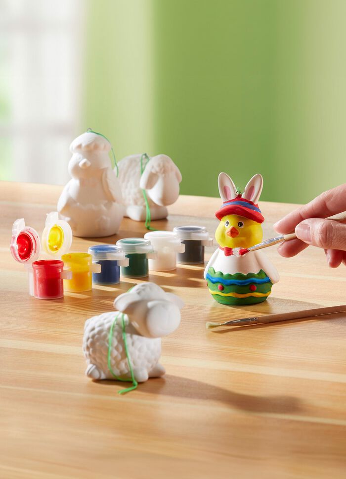 Schilderijset met keramische paasfiguren 