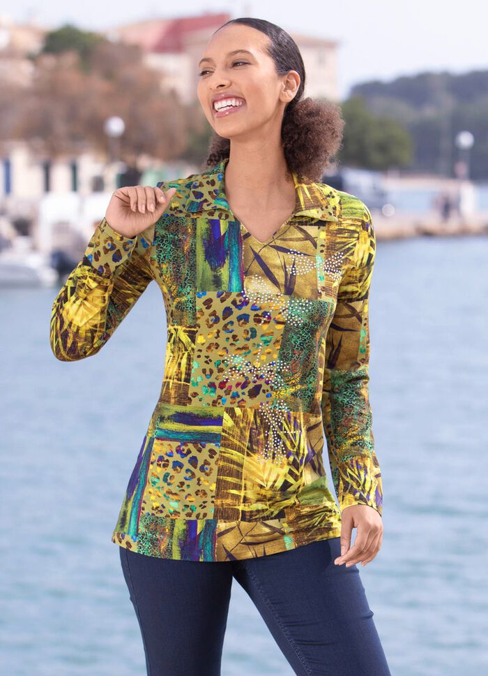 Poloshirt met schitterende kleurenprint 