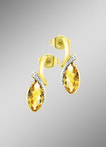 Oorbellen met echte citrien en 2 diamanten 