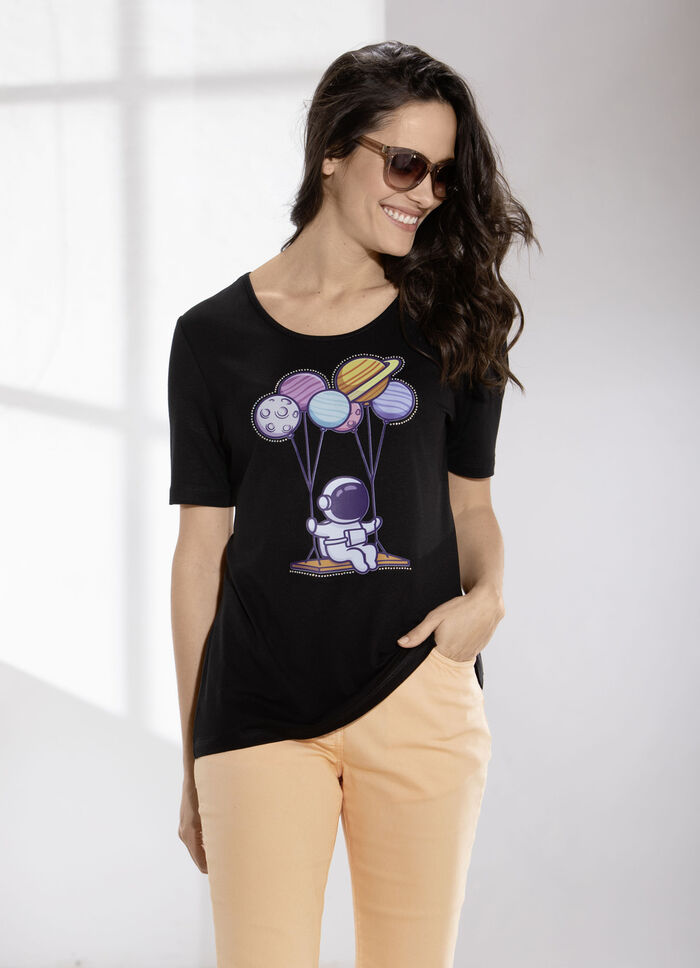 Shirt met strassversiering aan de voorzijde ZWART