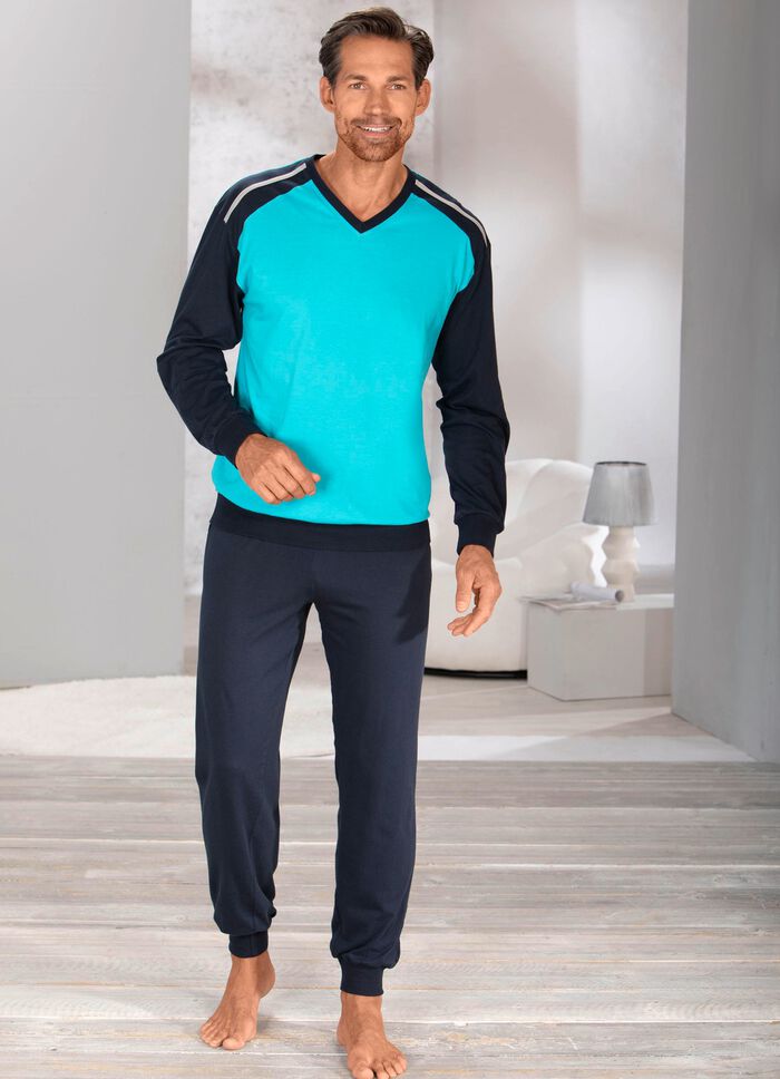 Set van twee pyjama's met V-hals en manchetten 