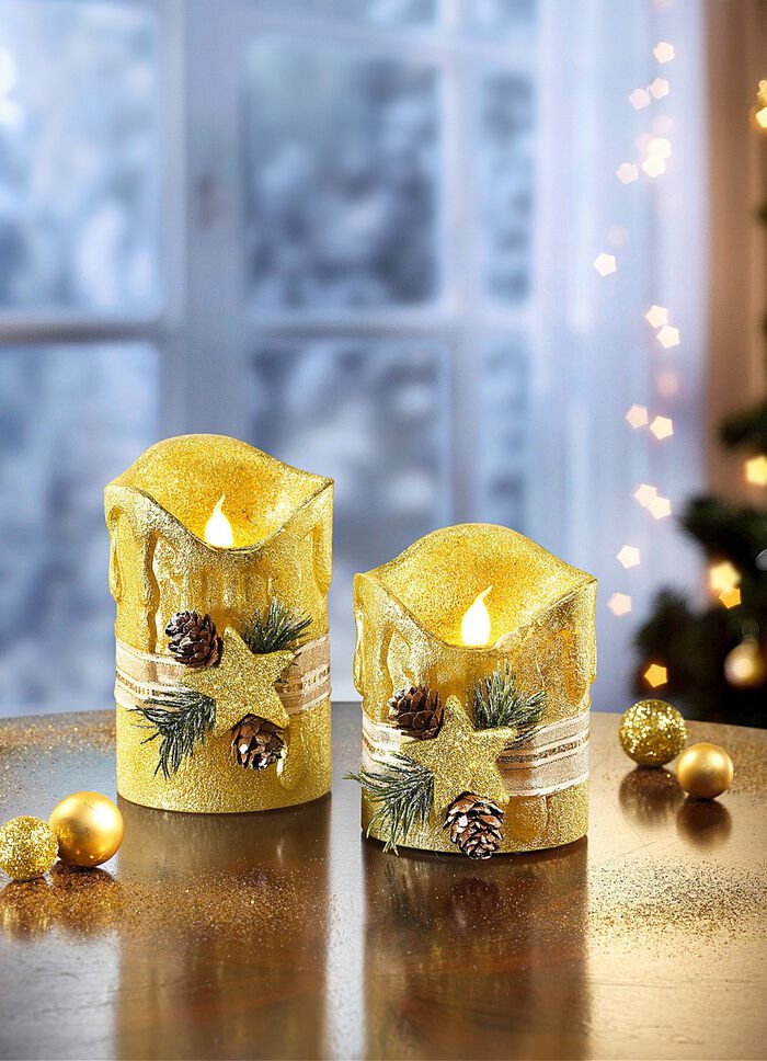 Echte waskaarsen met led, set van 2 