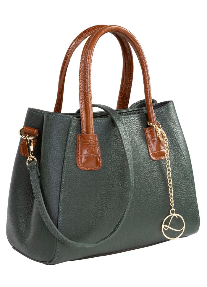 Laurina tas van generfd kalfsnappa leer DONKERGROENBRUIN