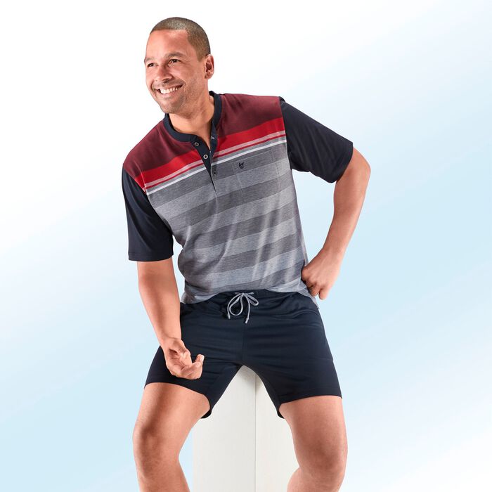 Hajo Klima comfort shorty met garengeverfd gestreept ontwerp, knoopsluiting, borstzak 