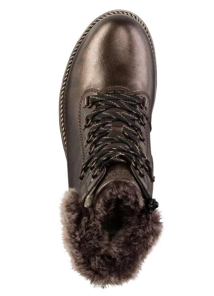 Remonte enkellaarzen met veters en pluche kraag DONKERBRONS