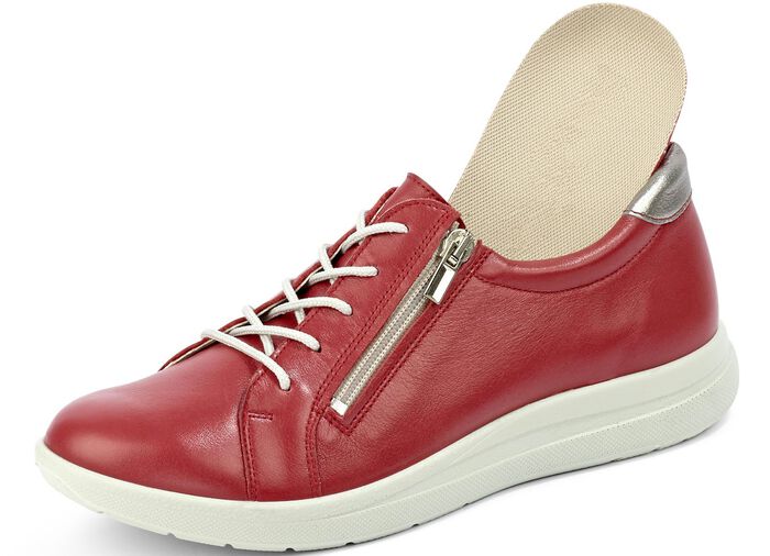 Veterschoen met praktische ritssluiting aan de zijkant ROOD