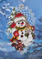 Raamfoto sneeuwpoppen en eekhoorns 