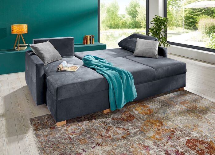 Gestoffeerde zithoek met slaapfunctie ANTRACIET