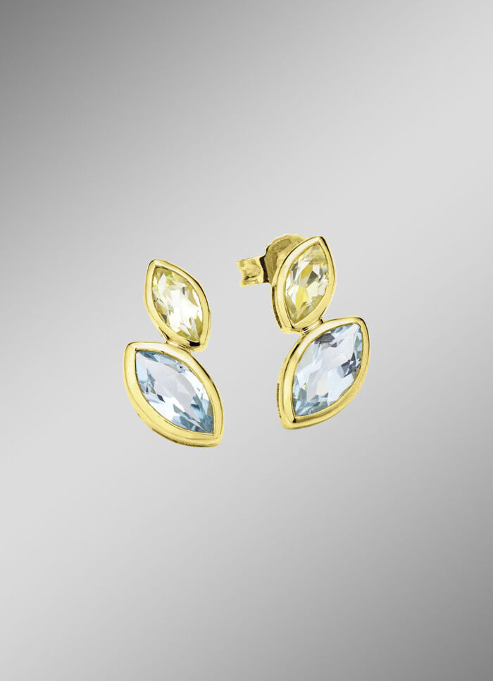 Lichtgevende elegantie: oorknopjes met blauwe topaas en citroenkwarts 