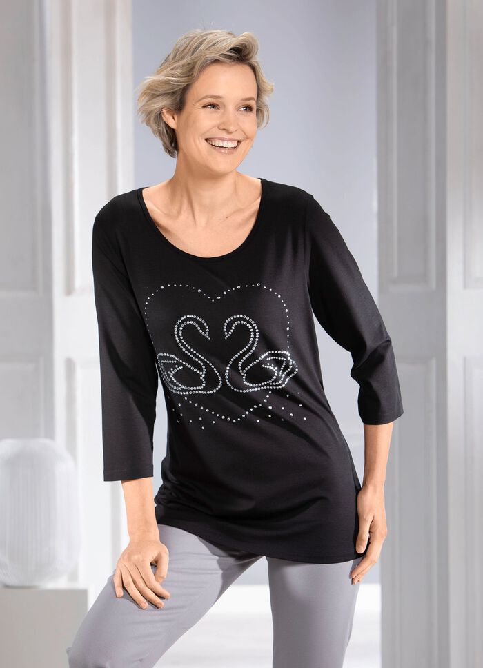 Shirt met elegante strass-versiering in 2 kleuren 