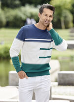 Trendy ronde hals trui ECRU-JEANSBLAU-PETROL