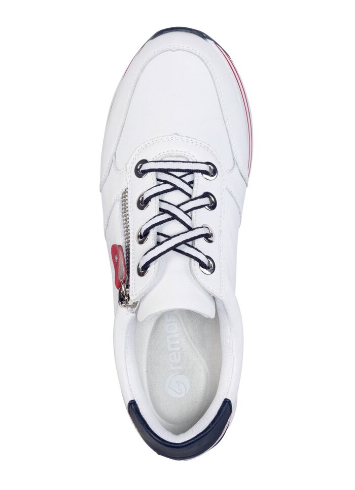 Remonte sneakers gemaakt van gecoat leer met textielafwerking WIT-MARINEBLAUW-ROOD