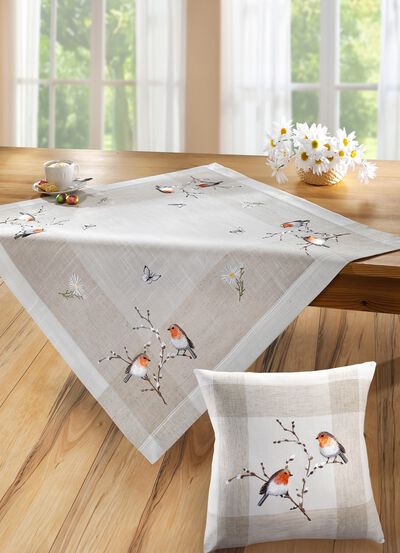 Tafel- en kamerdecoratie met roodborstjemotief 