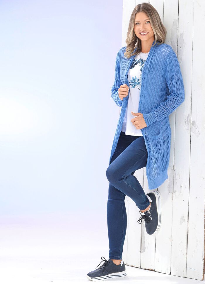 Lang vest in stretchy gestreepte look JEANSBLAUW