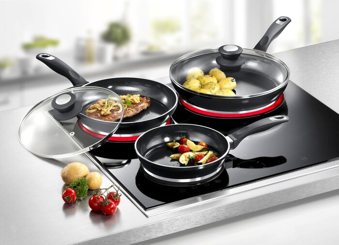 Professionele pannenset van gegoten aluminium, 5-delig, met drievoudige thermische keramische coating 