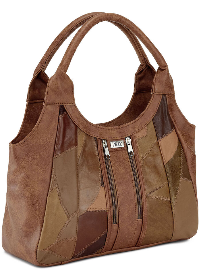 Nappaleer tas met patchwork COGNAC