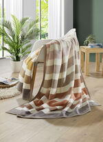 Deken met velours lintrand BEIGE-BRUIN GESTREEPT