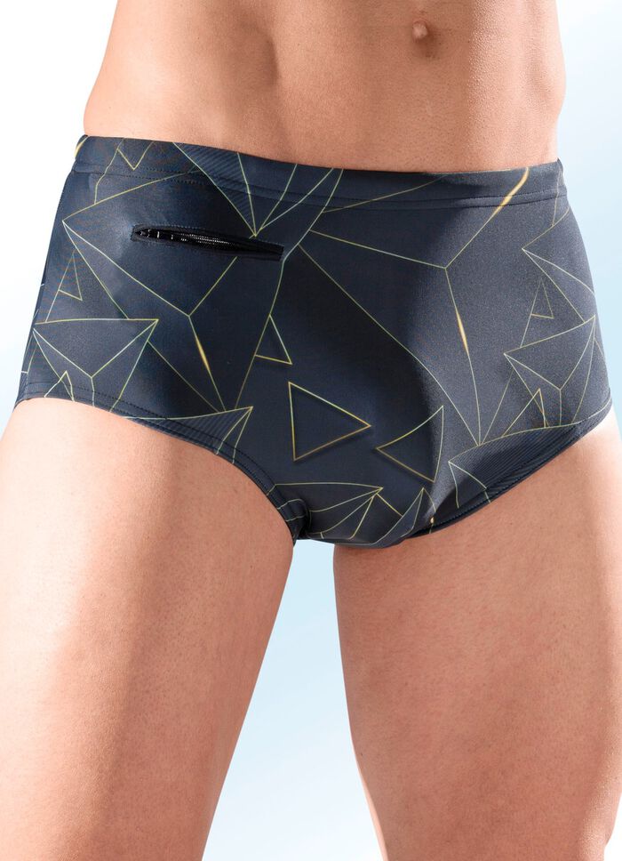 Zwembroek met hoge slipvorm en zakje met ritssluiting 