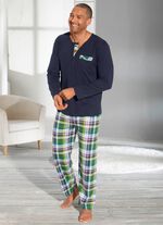 Pyjama met knoopsluiting, opgezet borstzakje en ruitjesdessin 