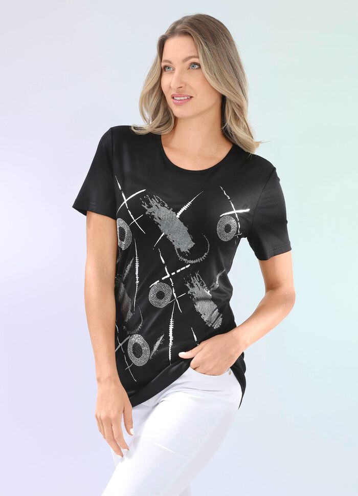 Shirt met zilveren contrastprint 