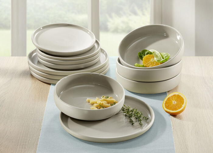 Arte Viva 12-delig servies van merksteengoed BEIGE