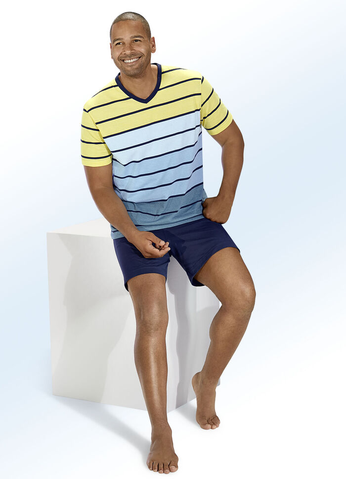 Shortama van AMMANN met V-hals en in het garen geverfd streepmotief 