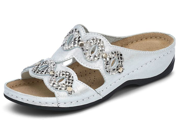 Muiltjes gemaakt van gemetalliseerd rundleer ZILVER-GRAFIET