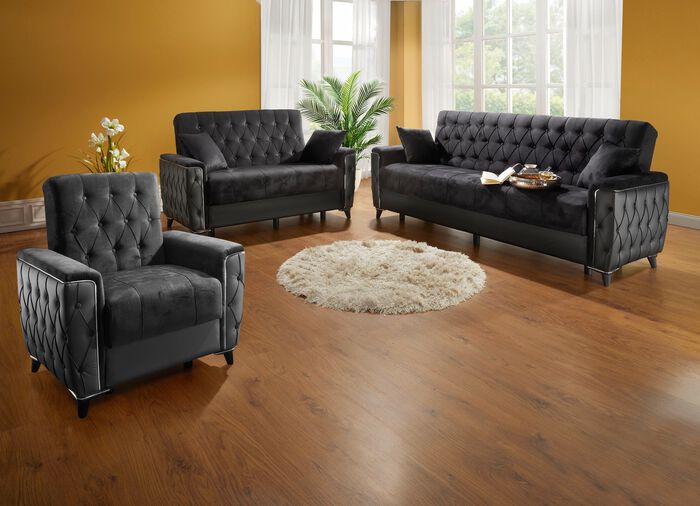 Gestoffeerd meubilair met bedkast en ligfunctie ZWART