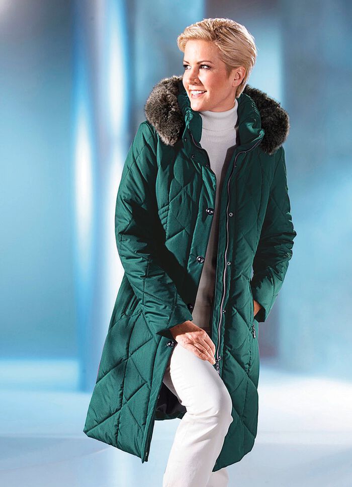 Mantel met figuurstrelende naden LODEN GROEN